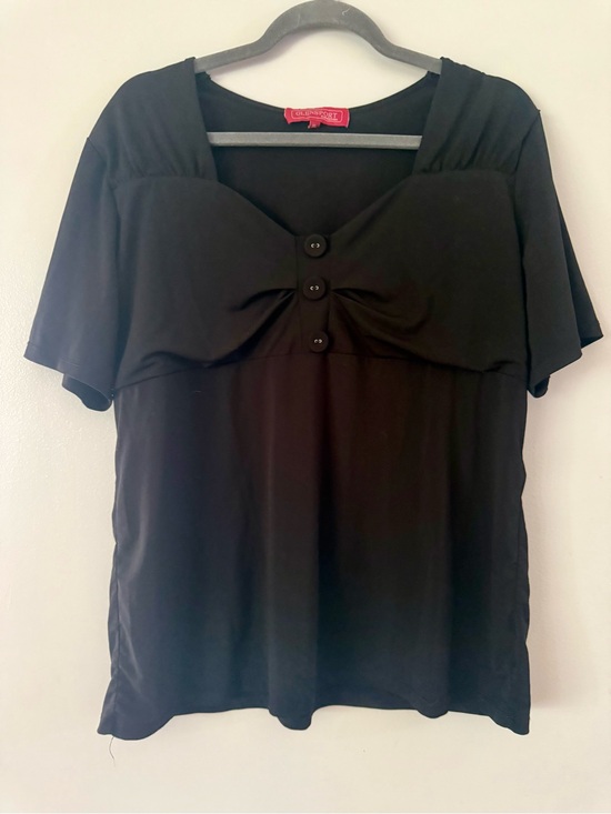 Glensport Tops - Glensport Collection Black Sweetheart Neck Top Vintage Short Sleeve Size XL